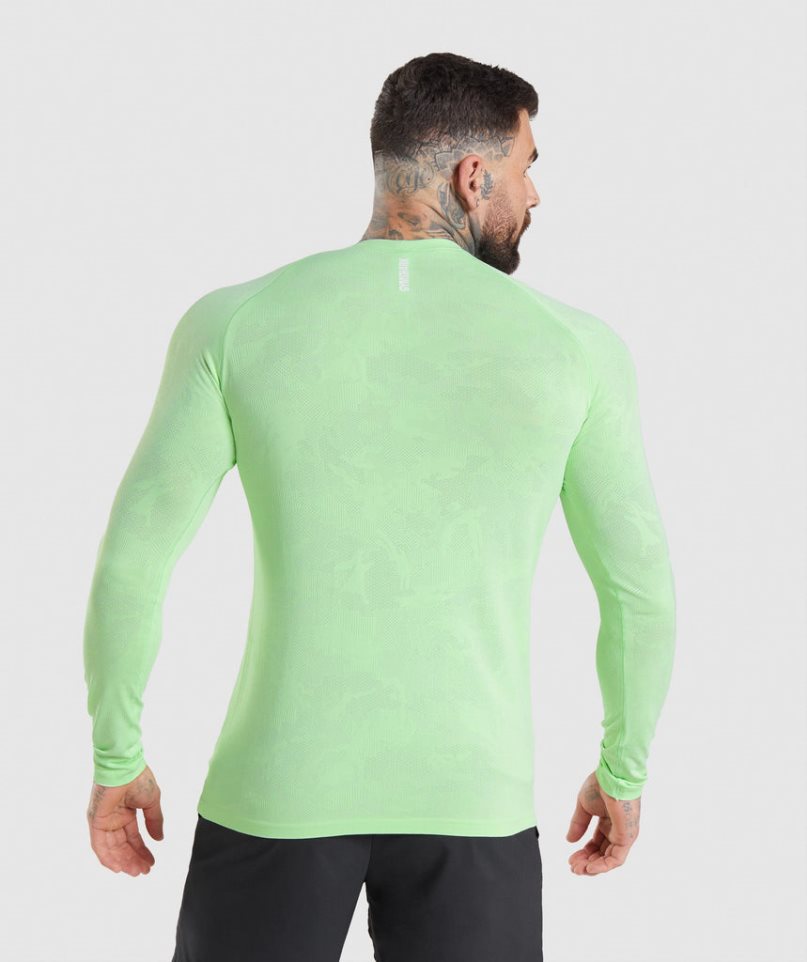 Men's Gymshark Geo Seamless Long Sleeve T-Shirts Light Green | CA 873AN6